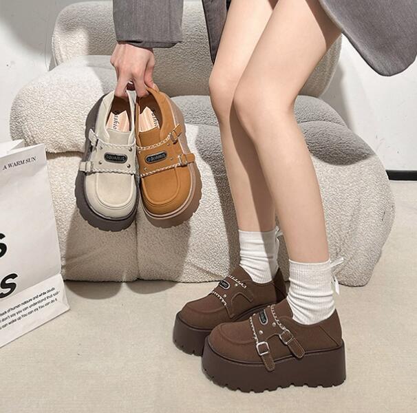 厚底モカシンローファー レディース ベルト付きプラットフォーム