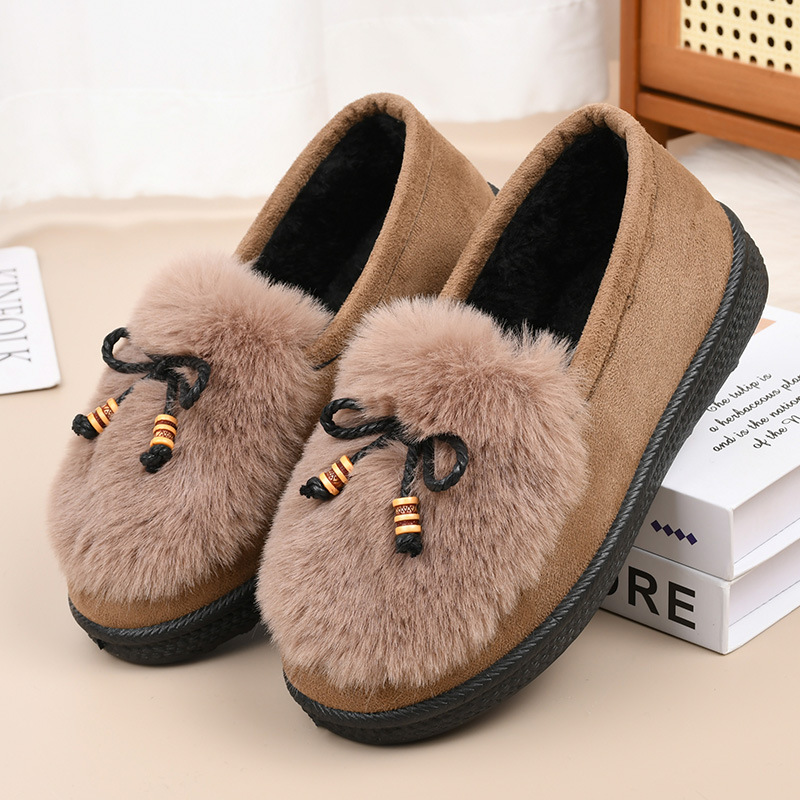 モカシン ふわふわファー付きタッセル装飾モカシンローファー