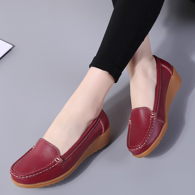 モカシン 厚底ウェッジソール本革モカシンローファー