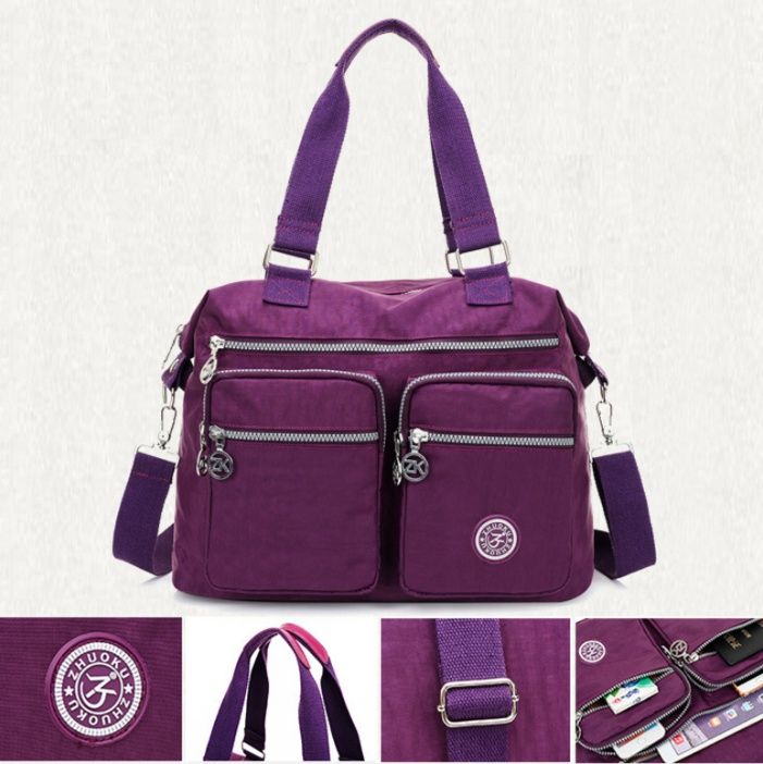 マザーズバッグ 多機能ポケット付き軽量ナイロントートバッグ