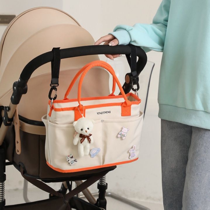 マザーズバッグ くま飾り付き多機能ポケット2way大容量トート