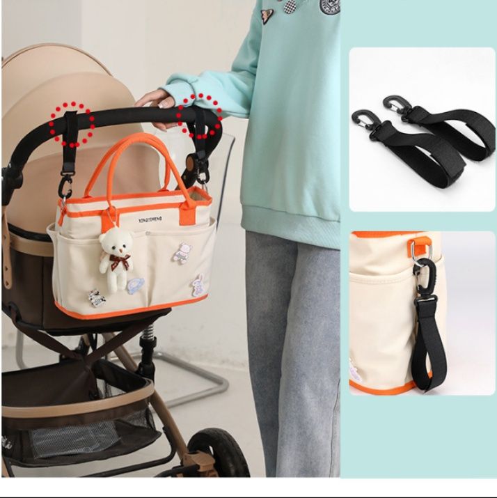 マザーズバッグ くま飾り付き多機能ポケット2way大容量トート