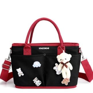 マザーズバッグ くま飾り付き多機能ポケット2way大容量トート