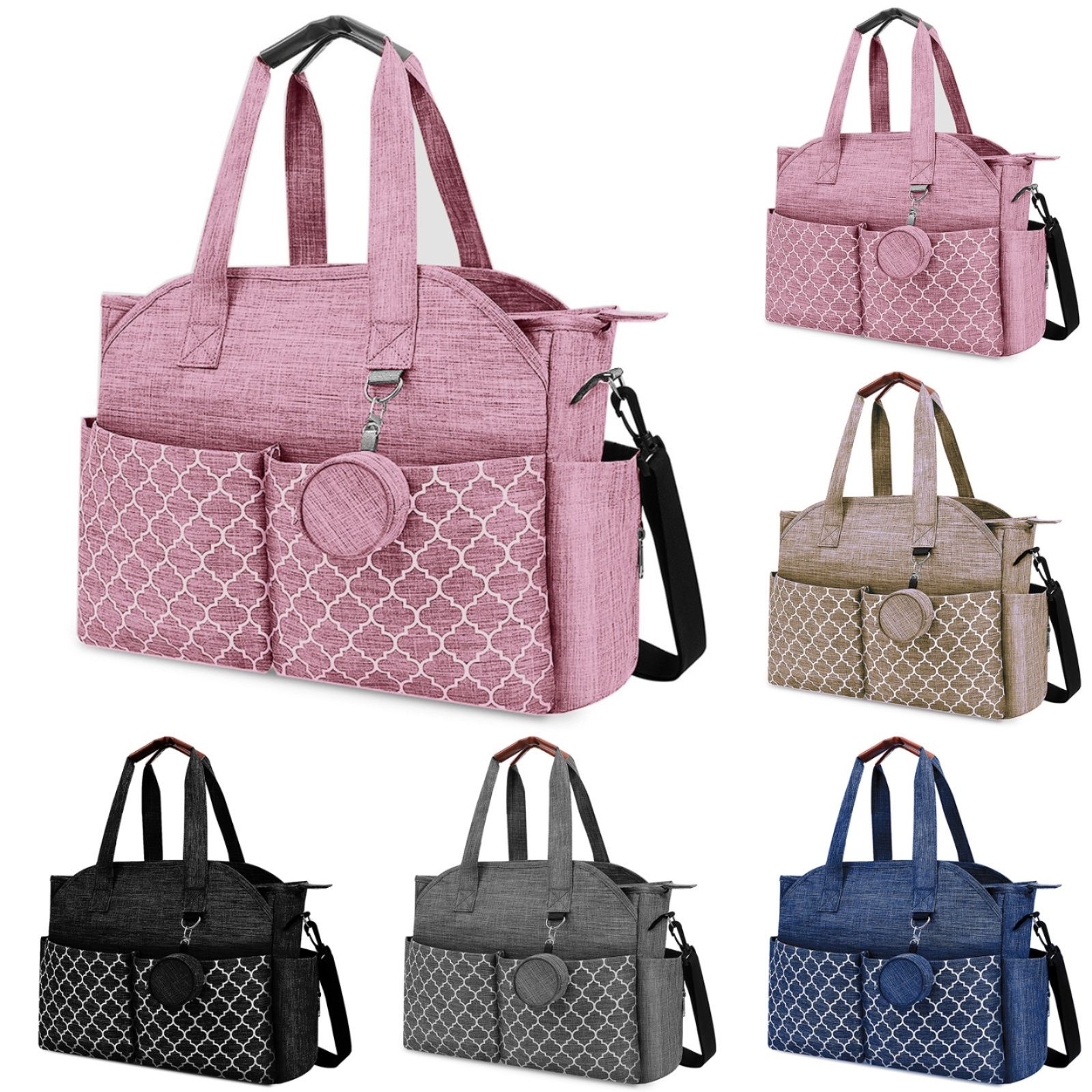 マザーズバッグ 幾何学模様ポケット付き大容量トート型2way鞄