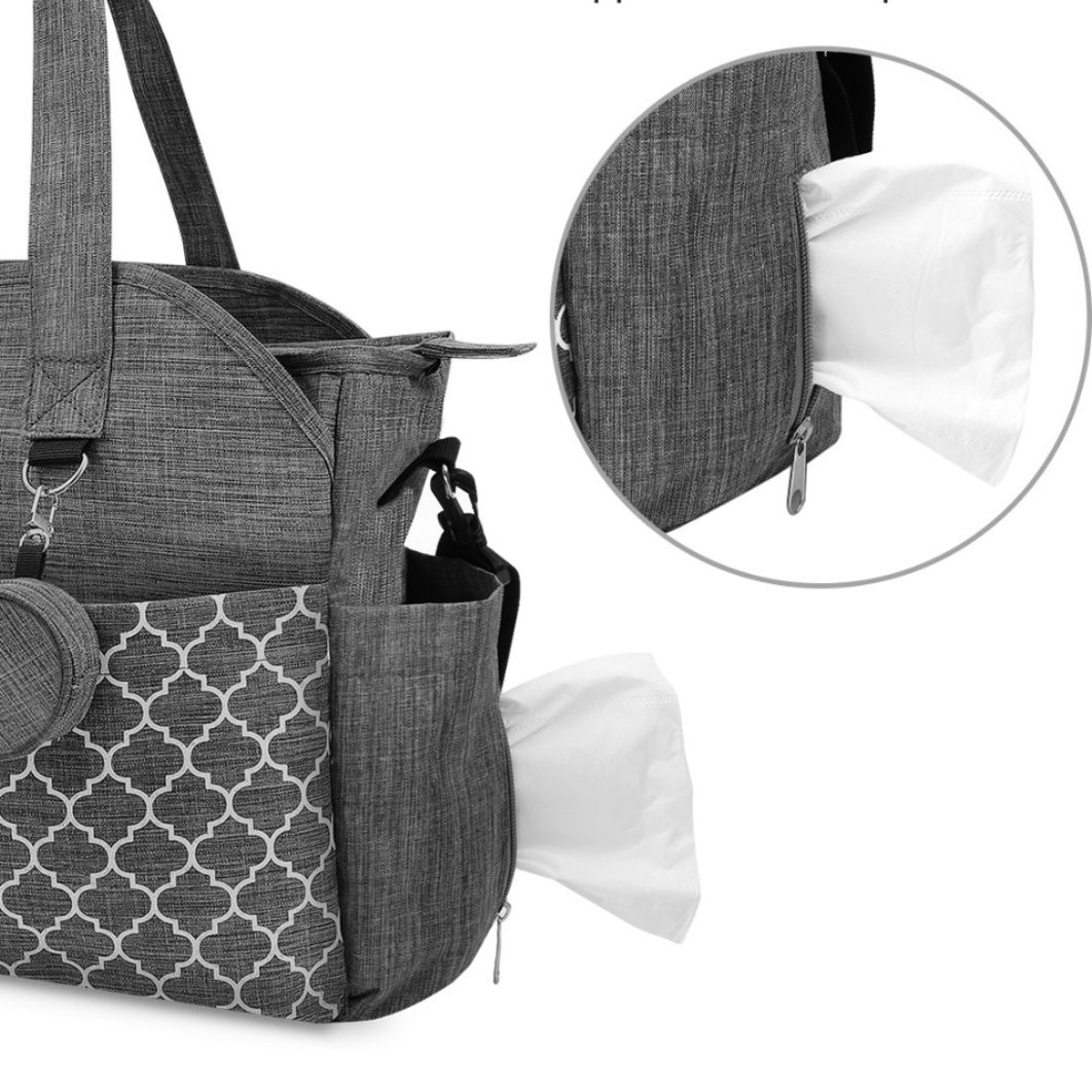 マザーズバッグ 幾何学模様ポケット付き大容量トート型2way鞄