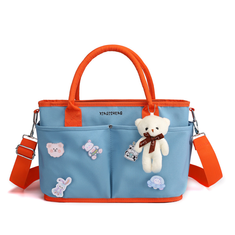 マザーズバッグ くま飾り付き多機能ポケット2way大容量トート