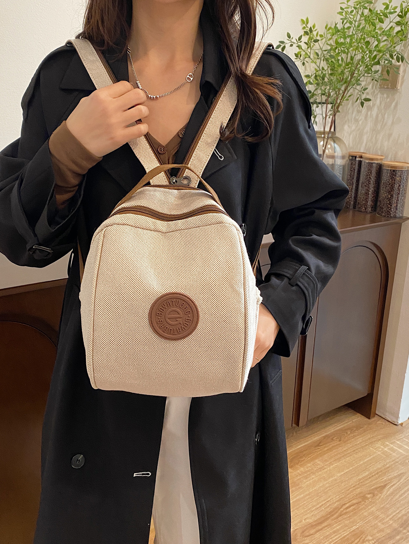 マザーズバッグ シンプル麻調ミニリュック