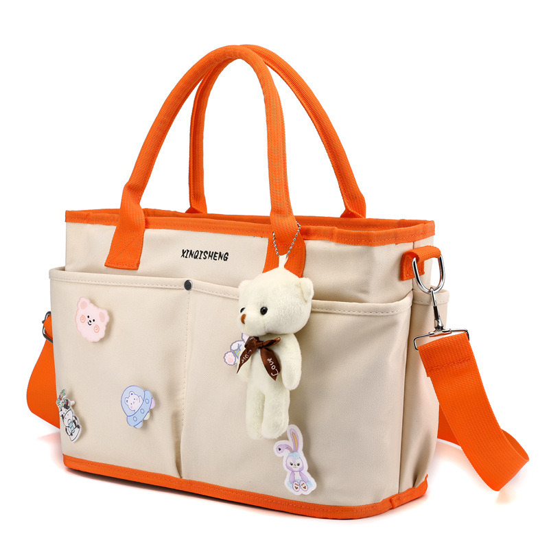 マザーズバッグ くま飾り付き多機能ポケット2way大容量トート