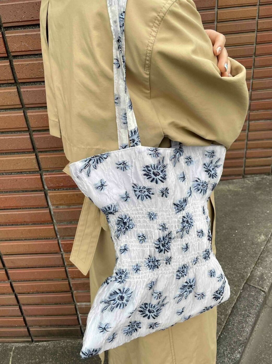 着物バッグ 花模様のしぼりトートバッグ