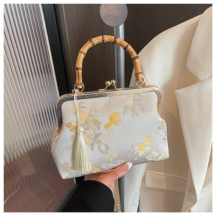 着物バッグ 竹取の花がま口バッグ