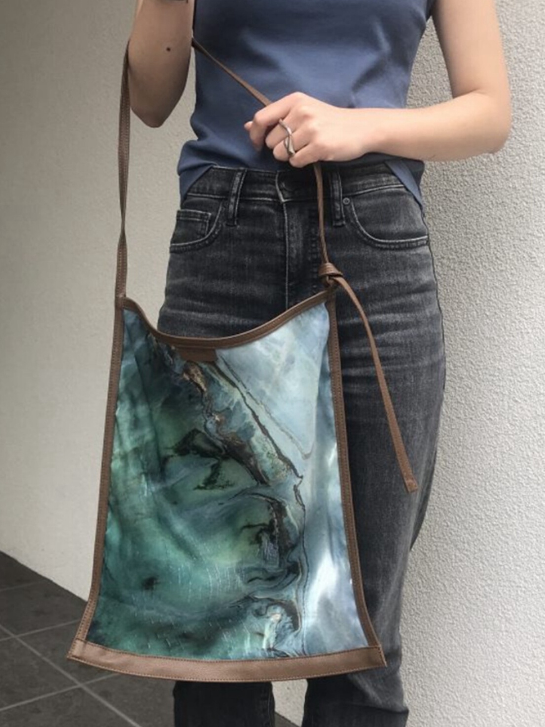 着物バッグ 墨流し模様 風雅なトートバッグ