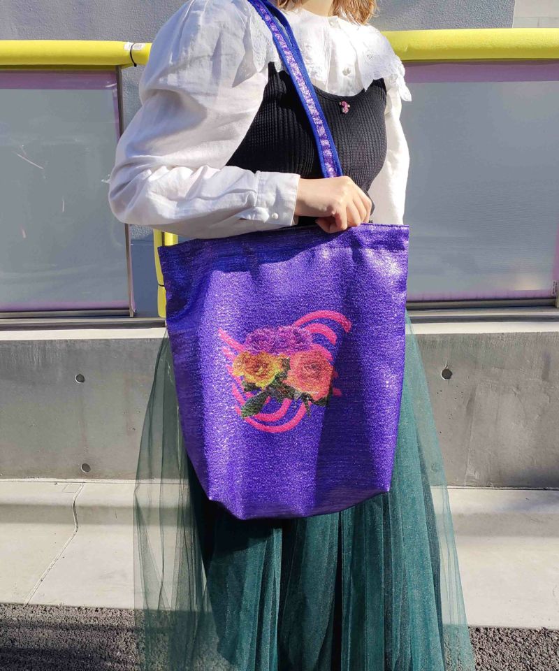 着物バッグ 花の庭 チューリップ刺繍トートバッグ