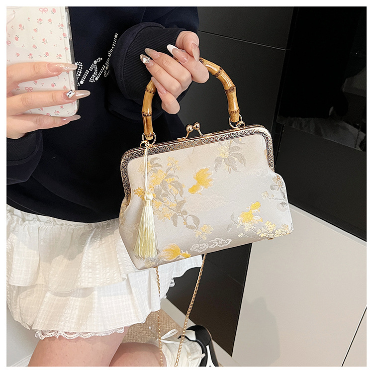 着物バッグ 竹取の花がま口バッグ