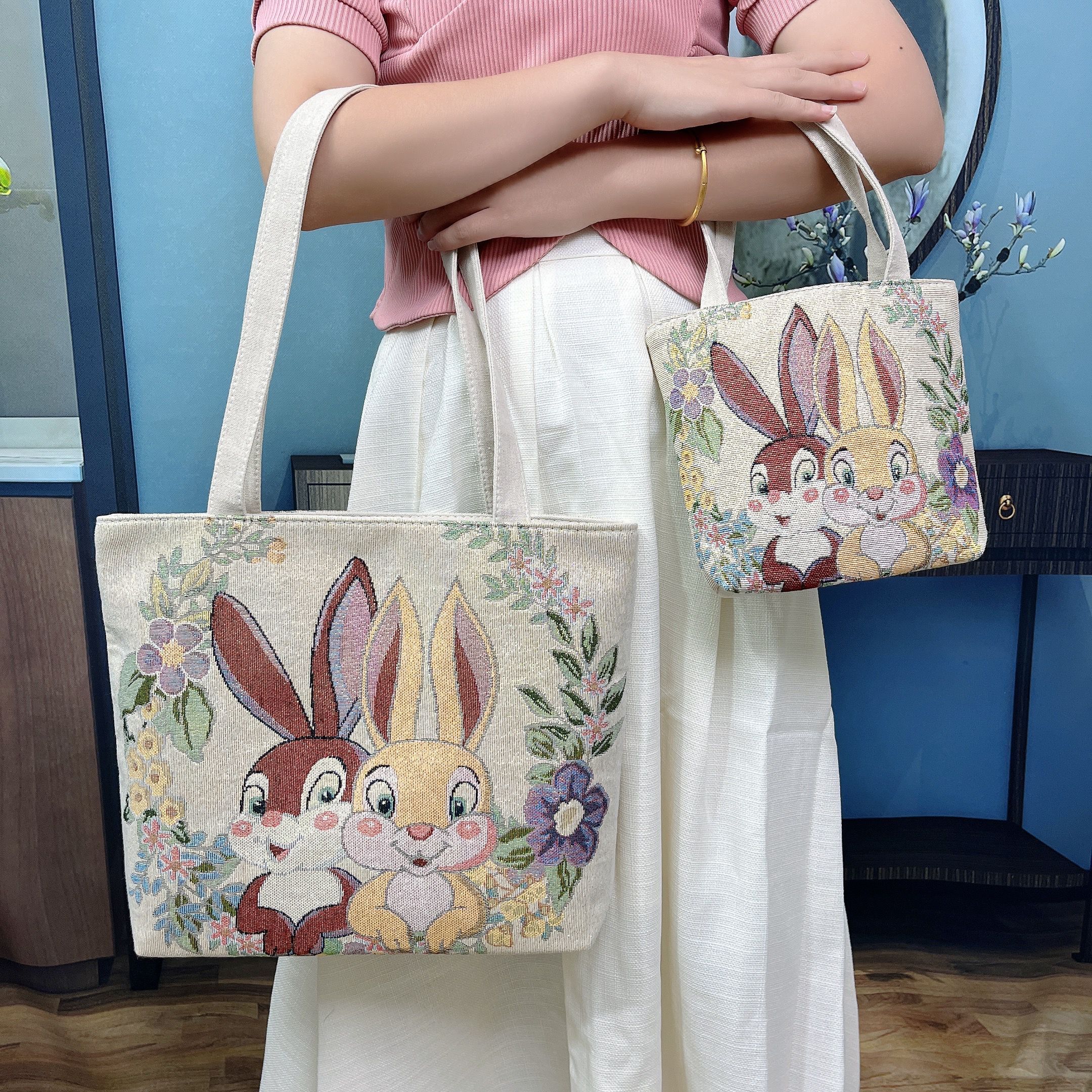 着物バッグ 花うさぎ 刺繍ショルダーバッグ