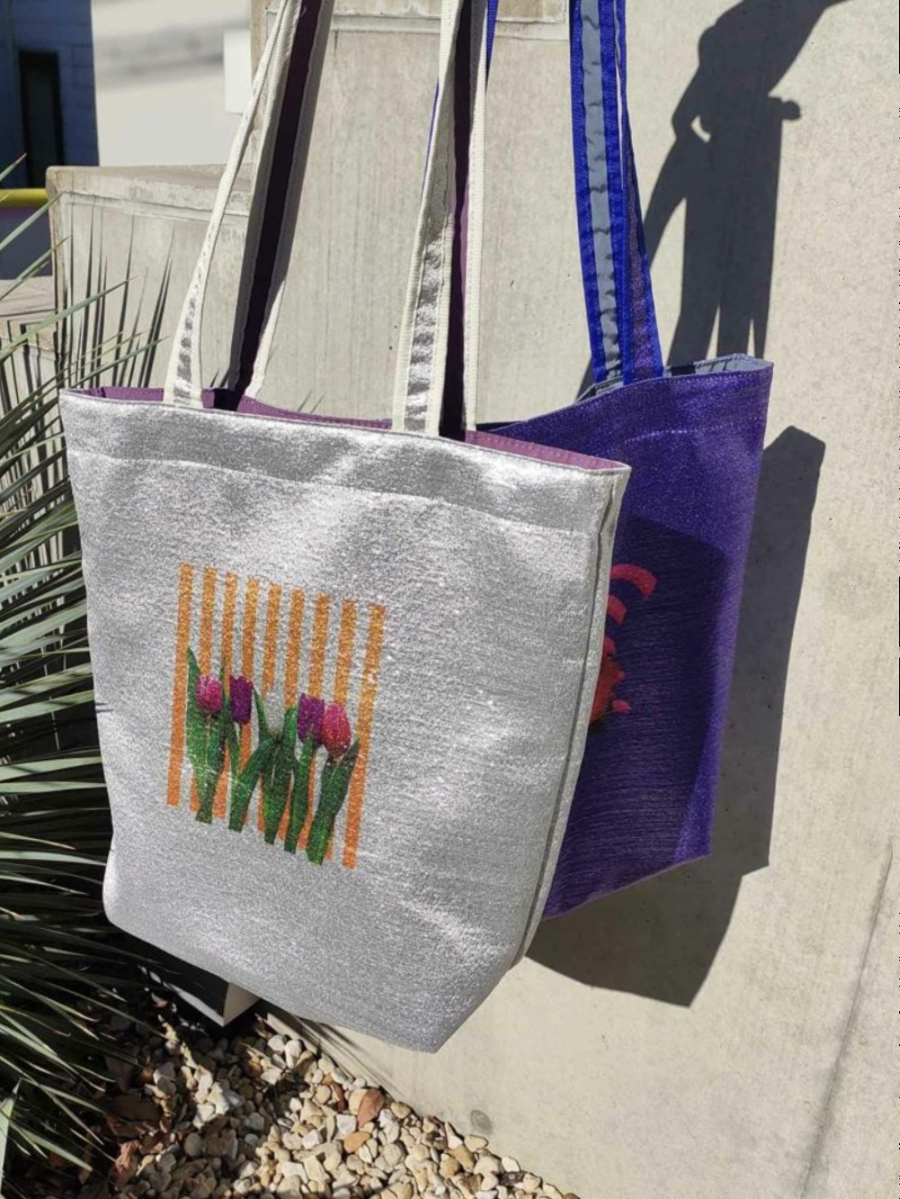 着物バッグ 花の庭 チューリップ刺繍トートバッグ