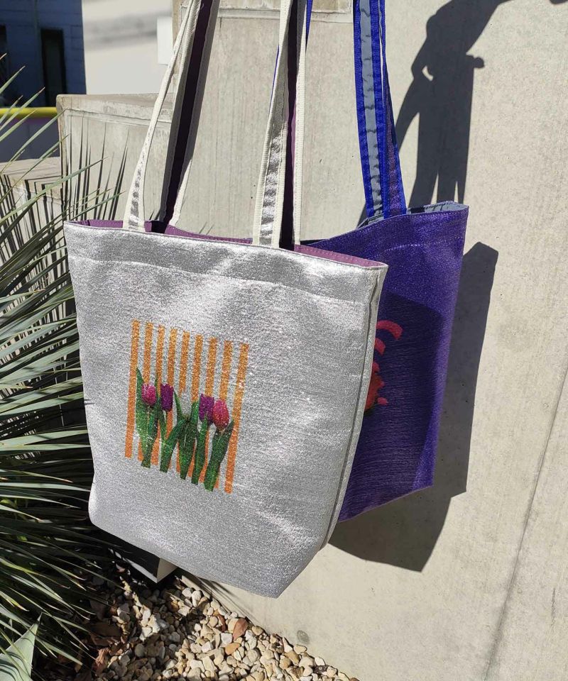 着物バッグ 花の庭 チューリップ刺繍トートバッグ