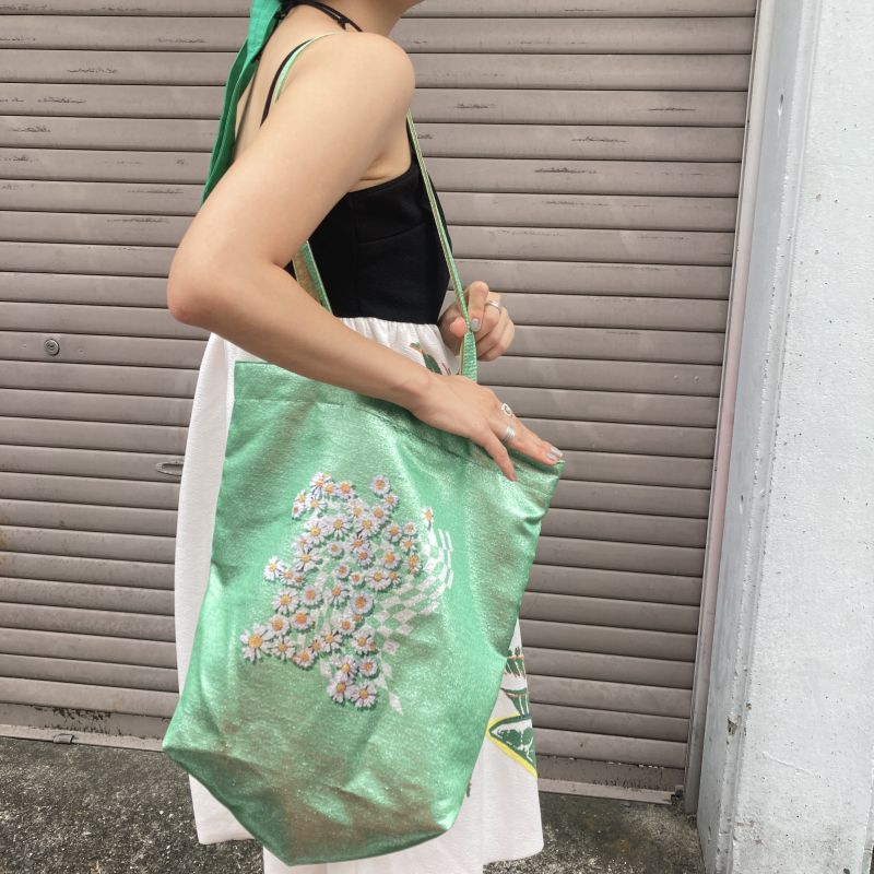 着物バッグ 花の庭 チューリップ刺繍トートバッグ