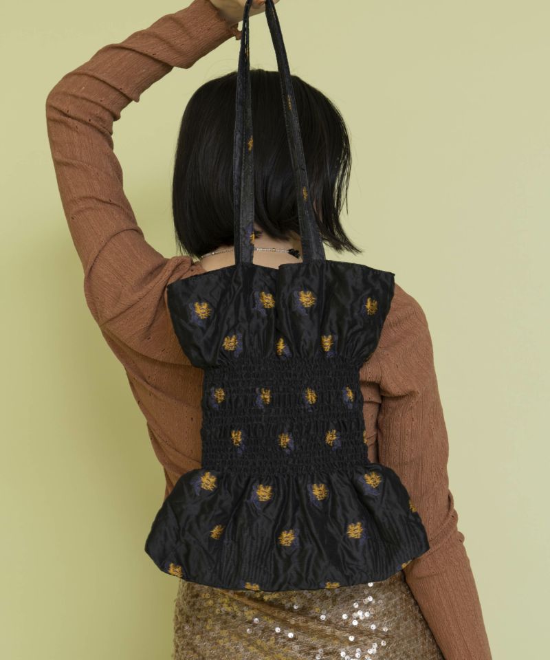 着物バッグ 花模様のしぼりトートバッグ