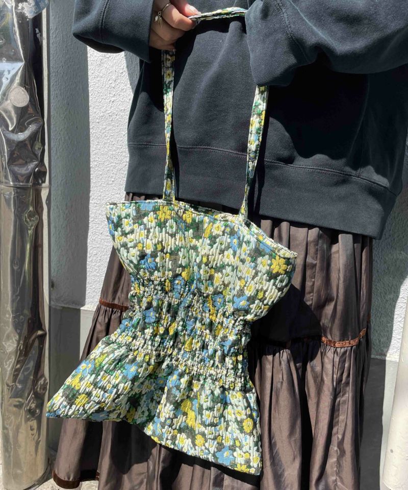 着物バッグ 花模様のしぼりトートバッグ