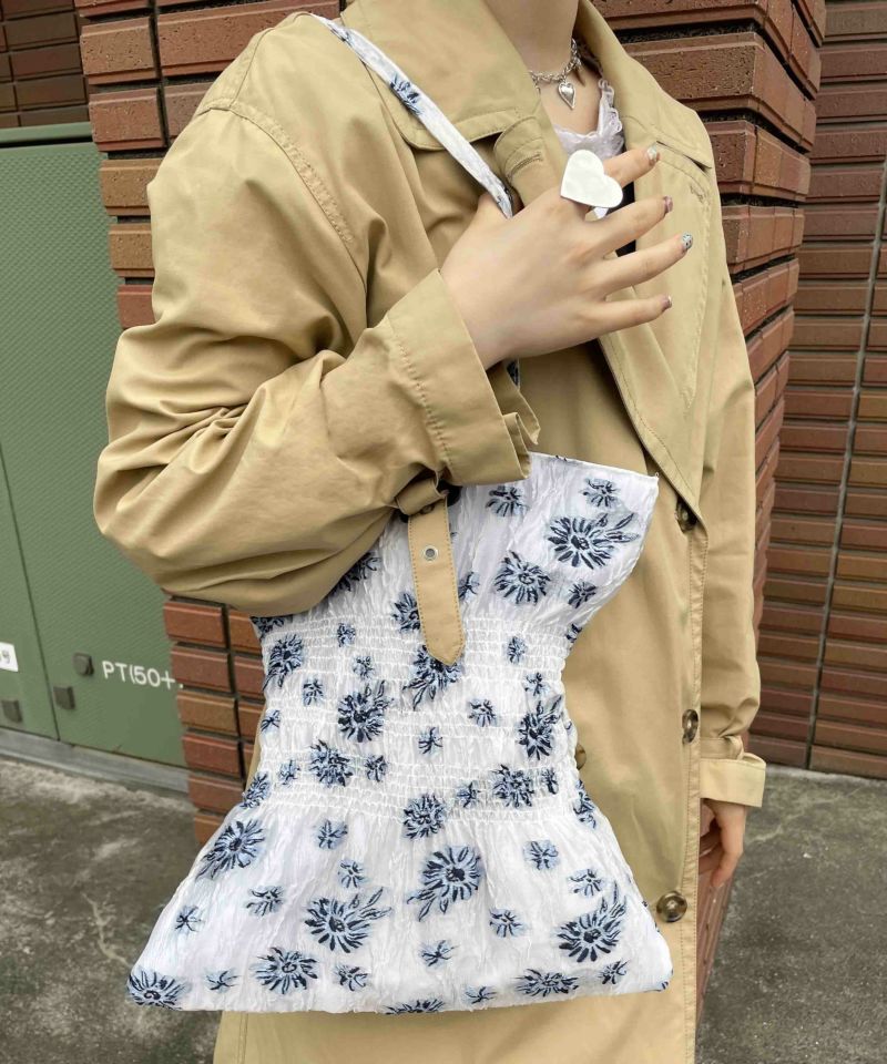 着物バッグ 花模様のしぼりトートバッグ
