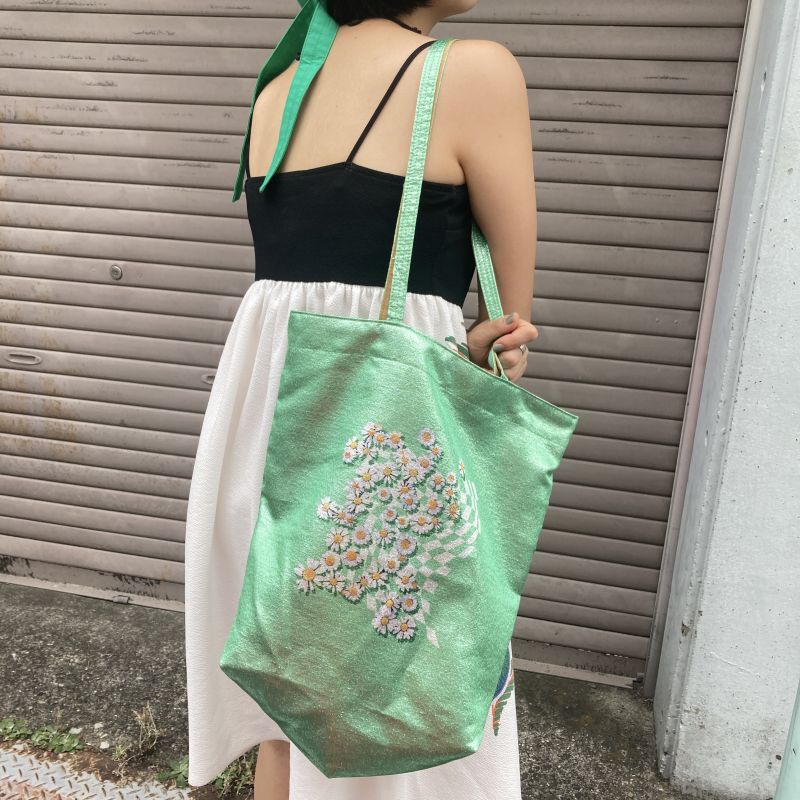 着物バッグ 花の庭 チューリップ刺繍トートバッグ