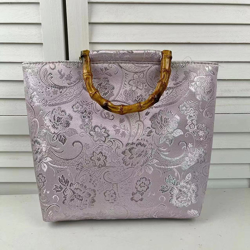 着物バッグ 花唐草 竹取手トートバッグ