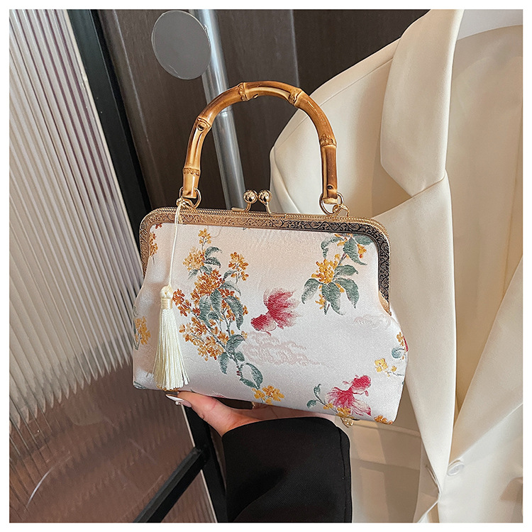 着物バッグ 竹取の花がま口バッグ
