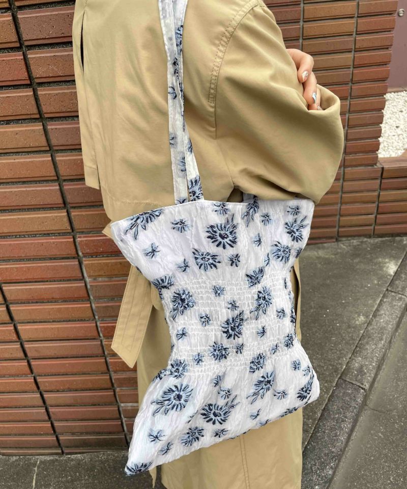 着物バッグ 花模様のしぼりトートバッグ