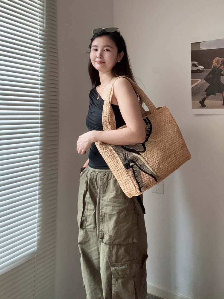 着物バッグ ぞう刺繍の麻トート
