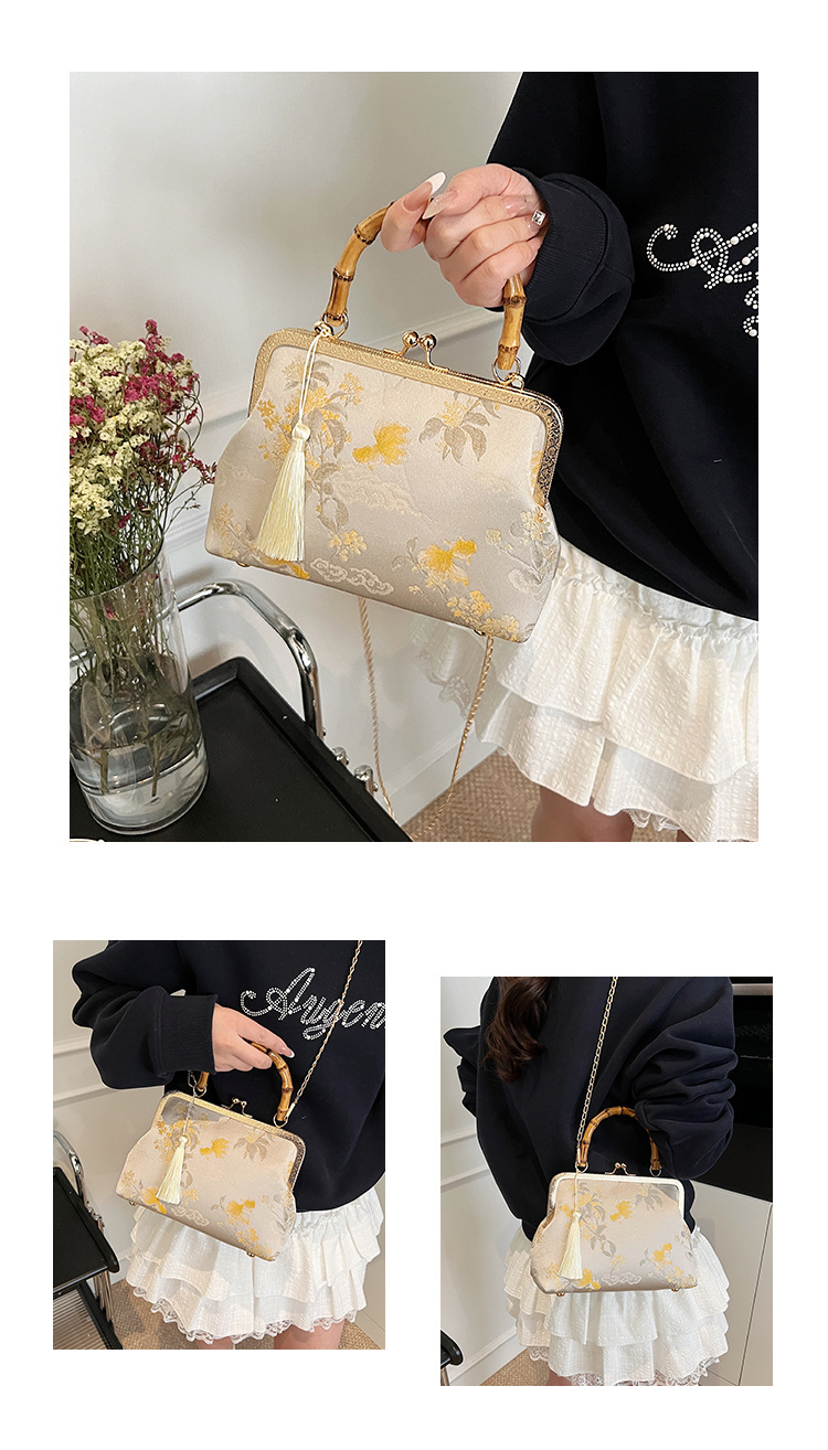 着物バッグ 竹取の花がま口バッグ