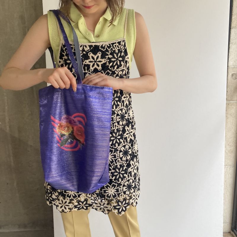 着物バッグ 花の庭 チューリップ刺繍トートバッグ