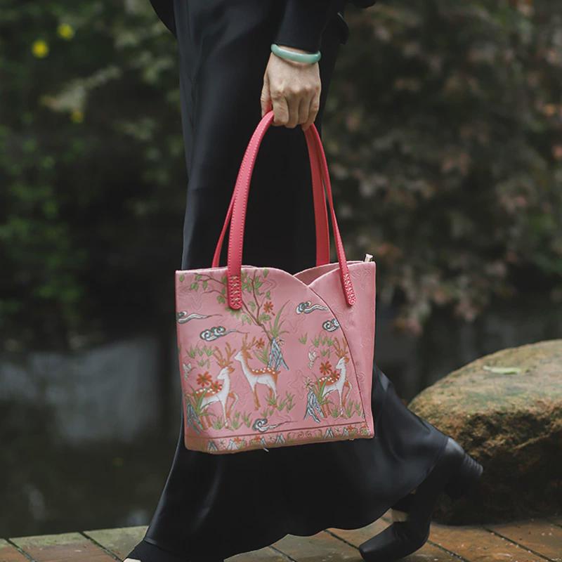 着物バッグ 雅麗 鹿と花園トートバッグ