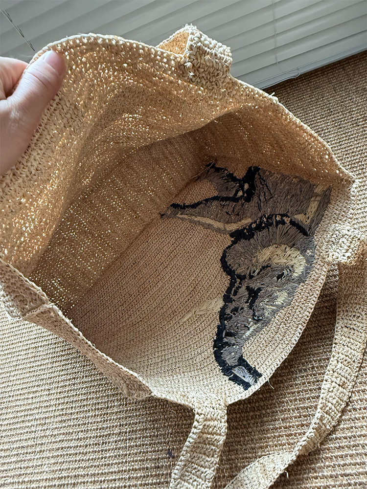 着物バッグ ぞう刺繍の麻トート