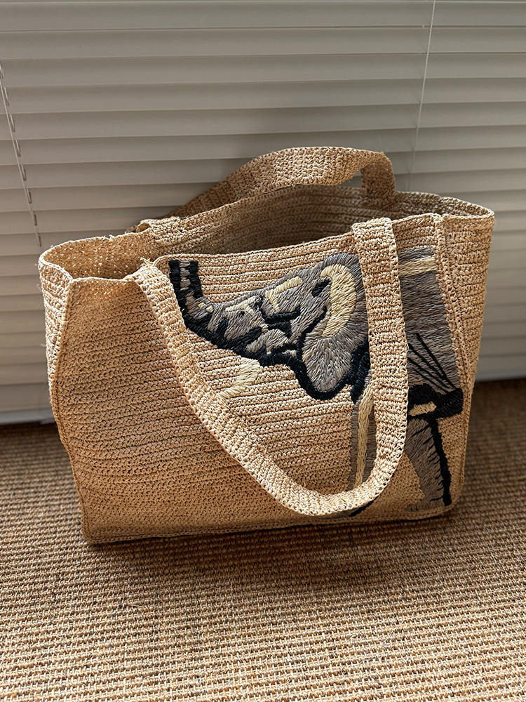 着物バッグ ぞう刺繍の麻トート