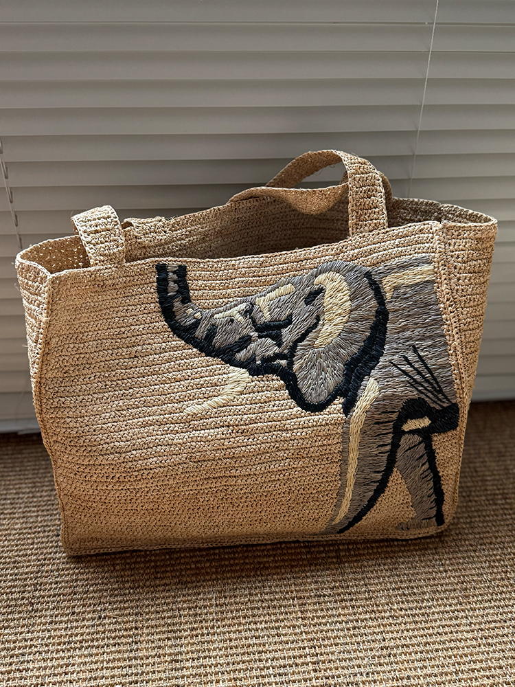 着物バッグ ぞう刺繍の麻トート