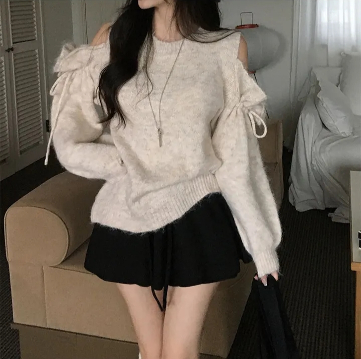 ギャルファッション 今季マストバイ オフショルダーニットトップス レディース