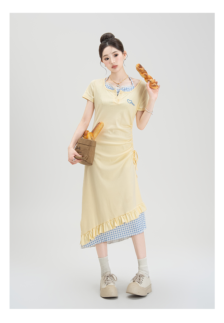 ギャルファッション 重ね着風フリルデザインワンピース
