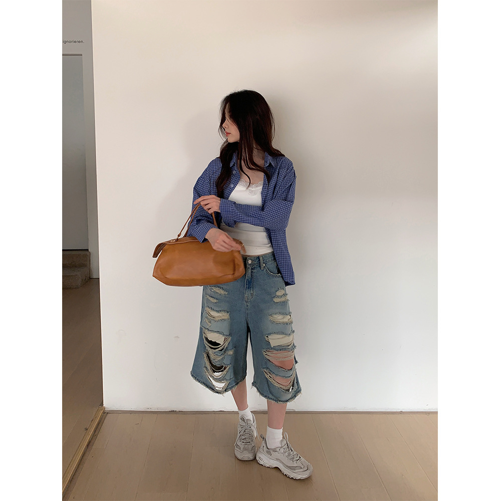 ギャルファッション ジーンズ ダメージたっぷり七分丈ジーンズ