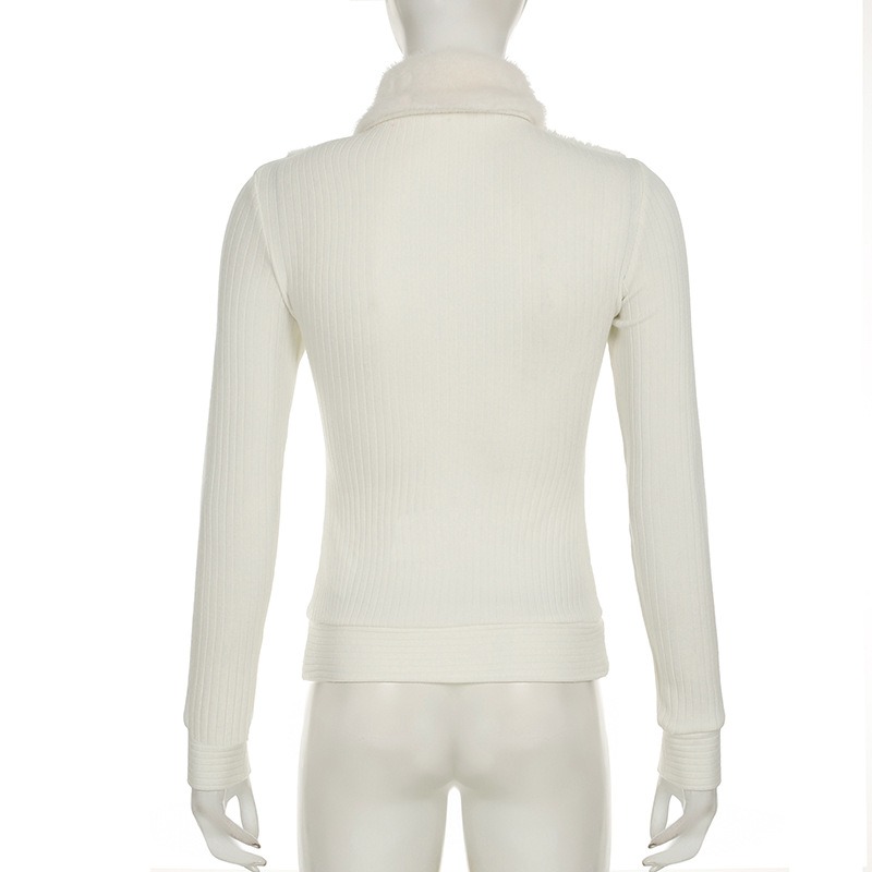 ギャルファッション ファー付きリブニットジップアップジャケット アウター