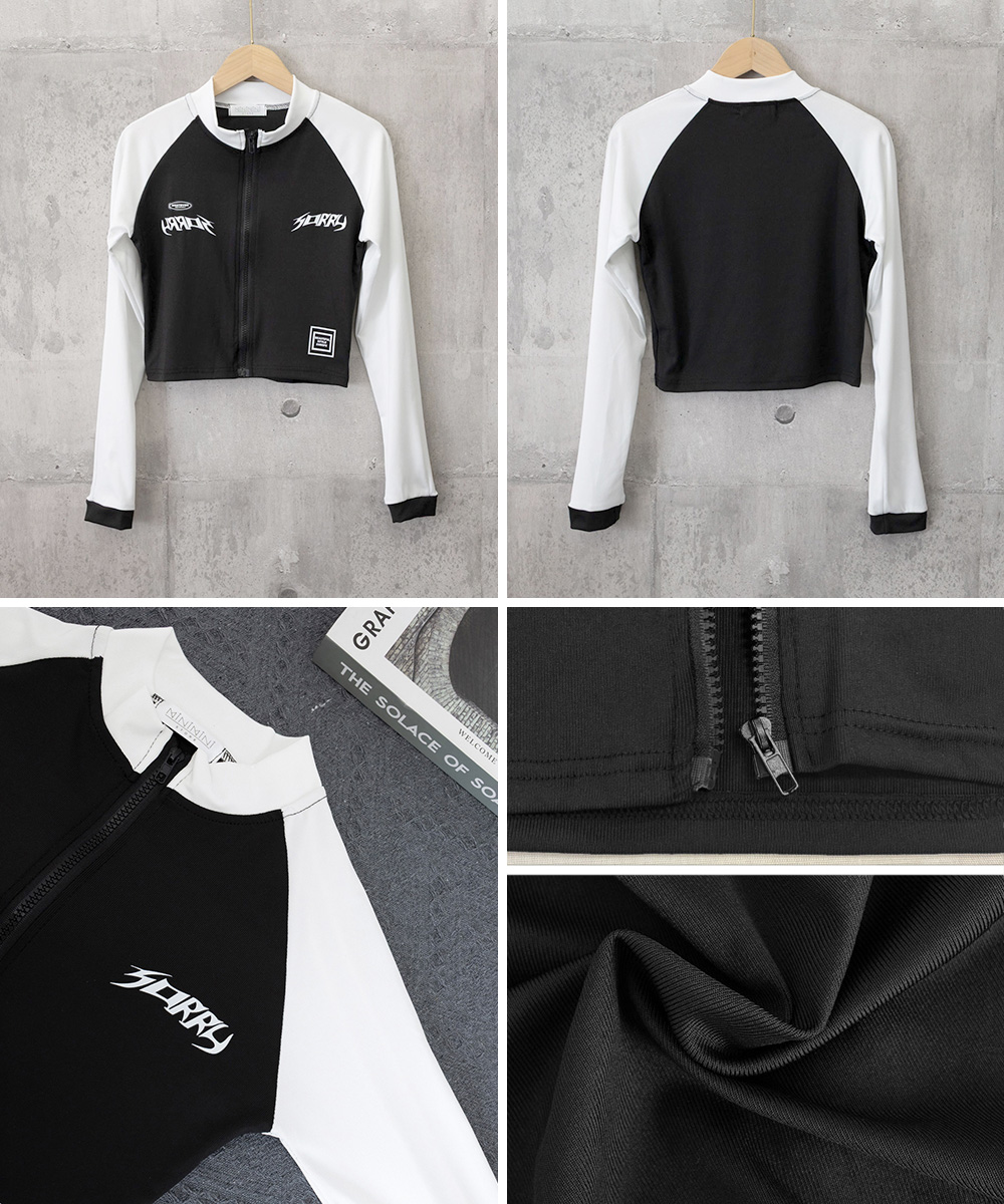 ギャルファッション ロゴプリント ジップアップ ショート丈トップス スウェット