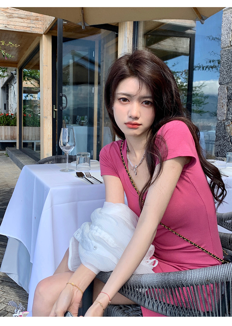 ギャルファッション ワンピース 胸元魅せリブニットワンピース
