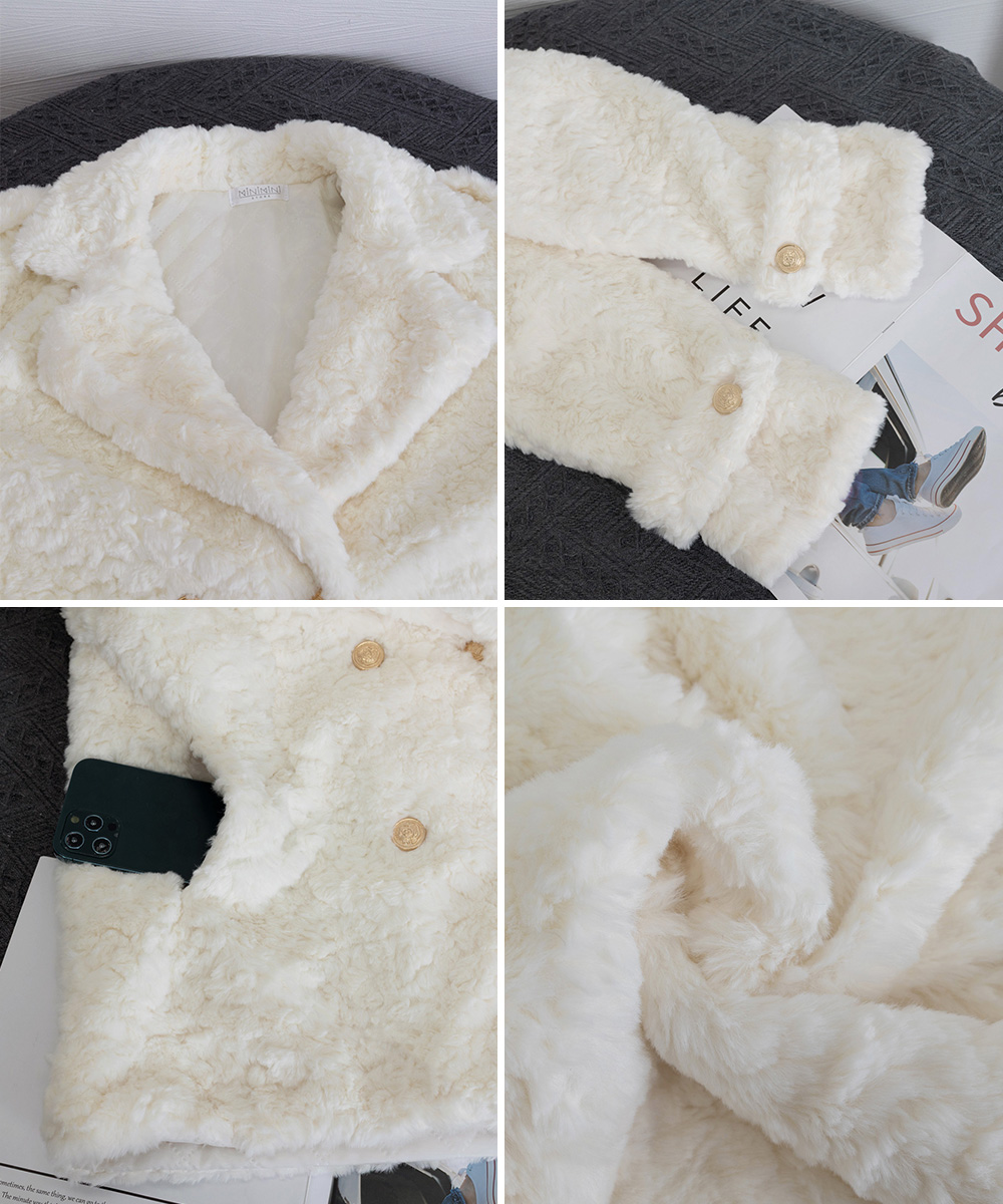 ギャルファッション もこもこボアジャケット 金ボタン 厚手防寒アウター