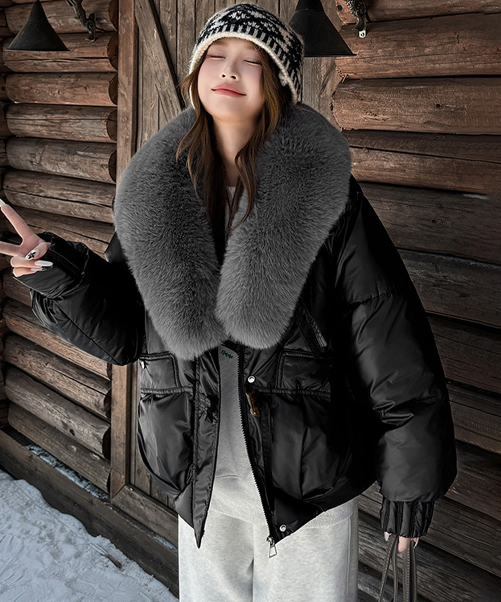 ギャルファッション ボリュームファー襟付き中綿ダウンジャケット アウター