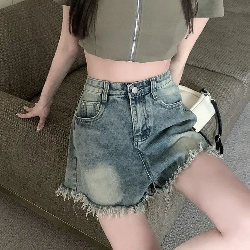 ギャルファッション ふんわりほつれデニムショートパンツ