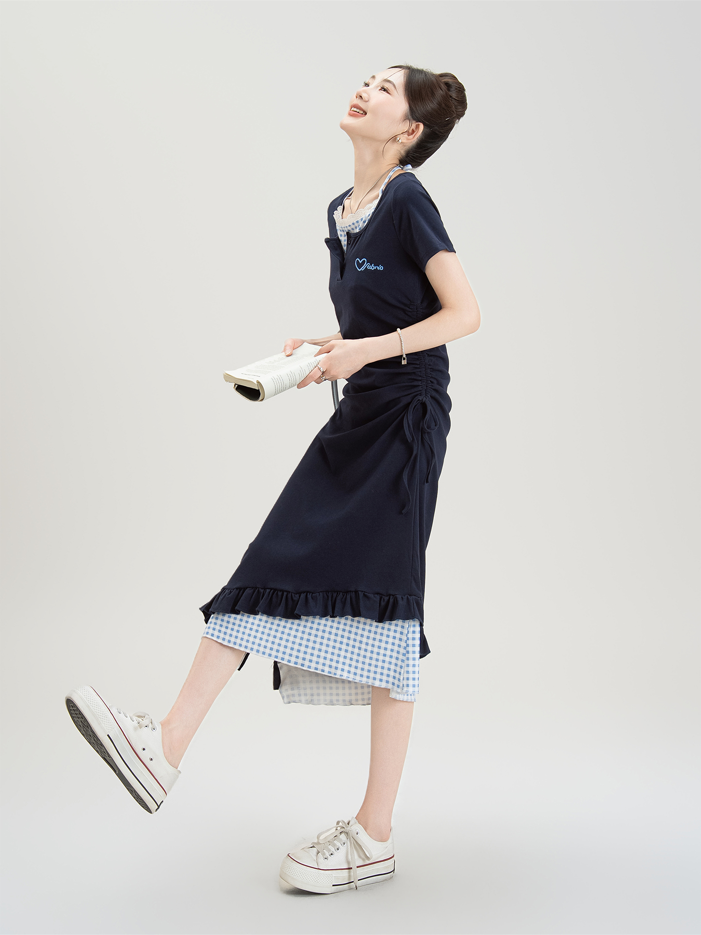 ギャルファッション 重ね着風フリルデザインワンピース