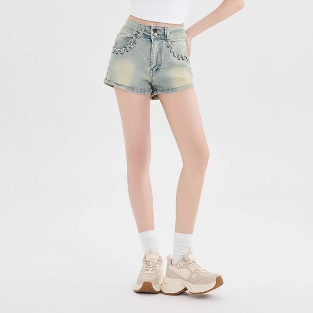 ギャルファッション リングデコレーションショートジーンズ