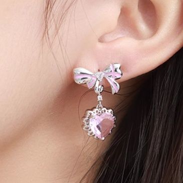 ギャルファッション リボンハートドロップピアス