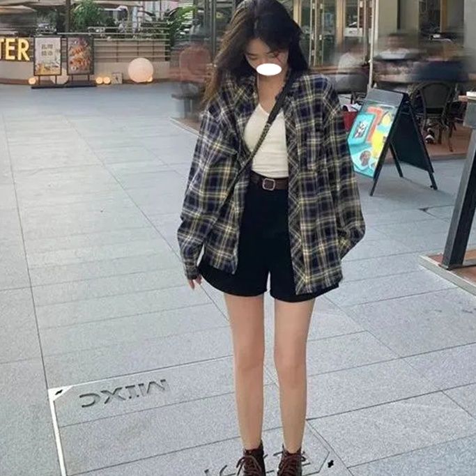 ギャルファッション ゆるだぼチェックシャツアウター