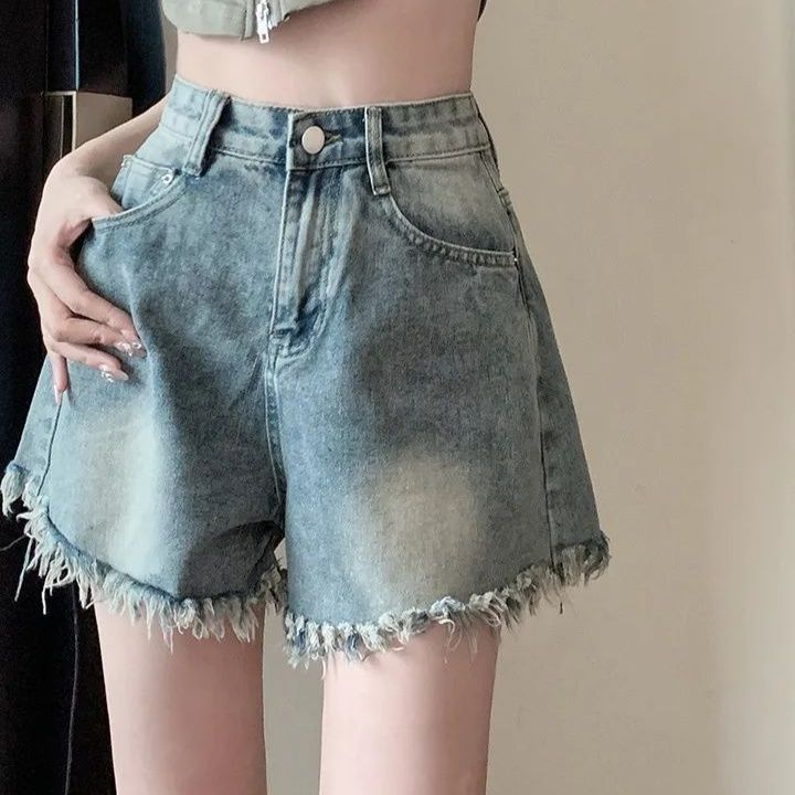 ギャルファッション ふんわりほつれデニムショートパンツ