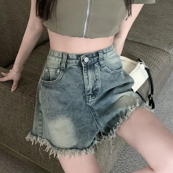 ギャルファッション ふんわりほつれデニムショートパンツ